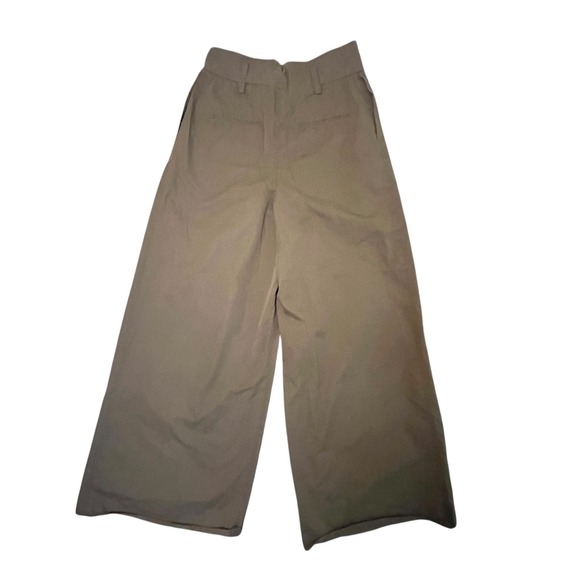 Zara Palazzo Wide Leg Pleated Trousers High Waist Pants Women's Size L Green - Picture 2 of 10